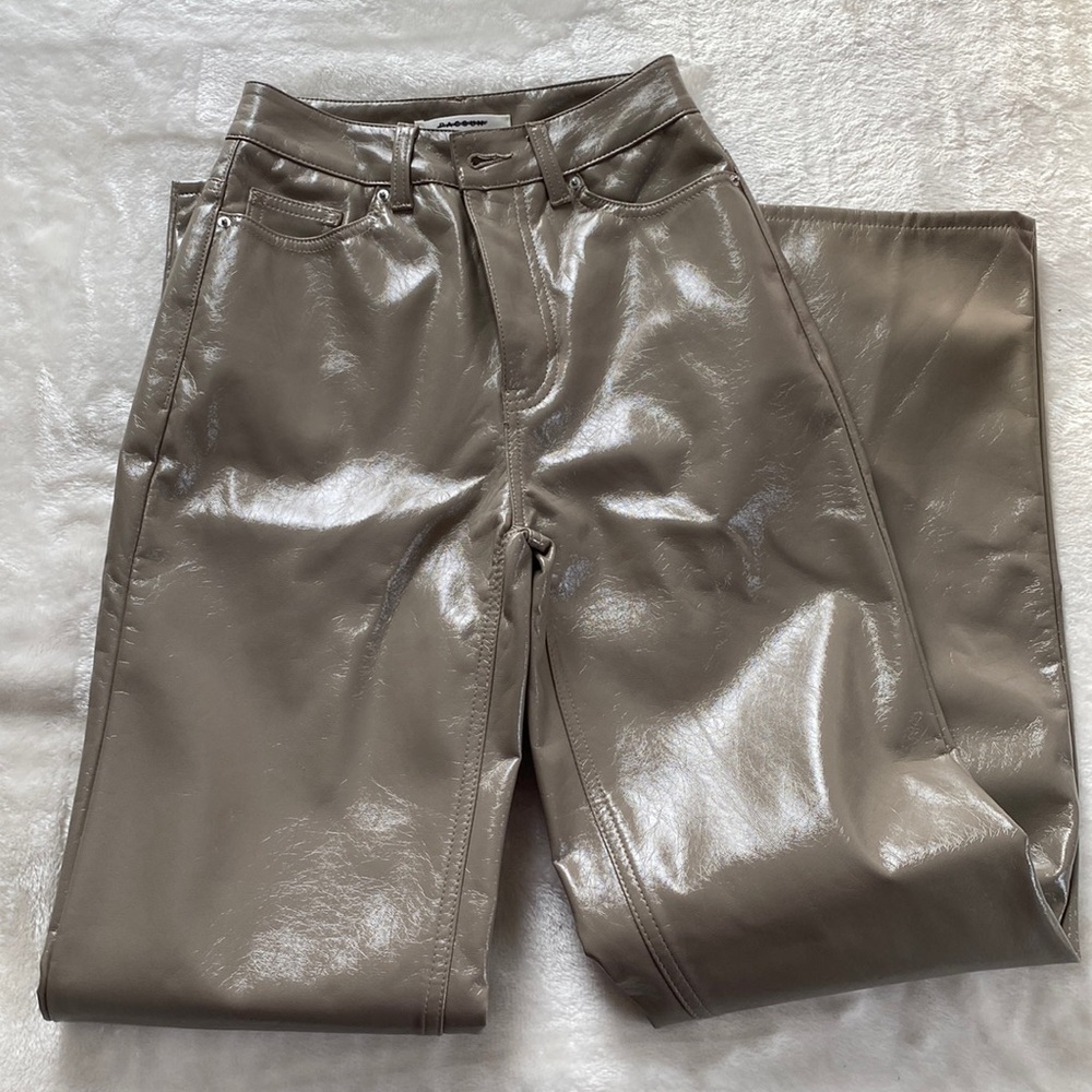 grey brownish leather pants